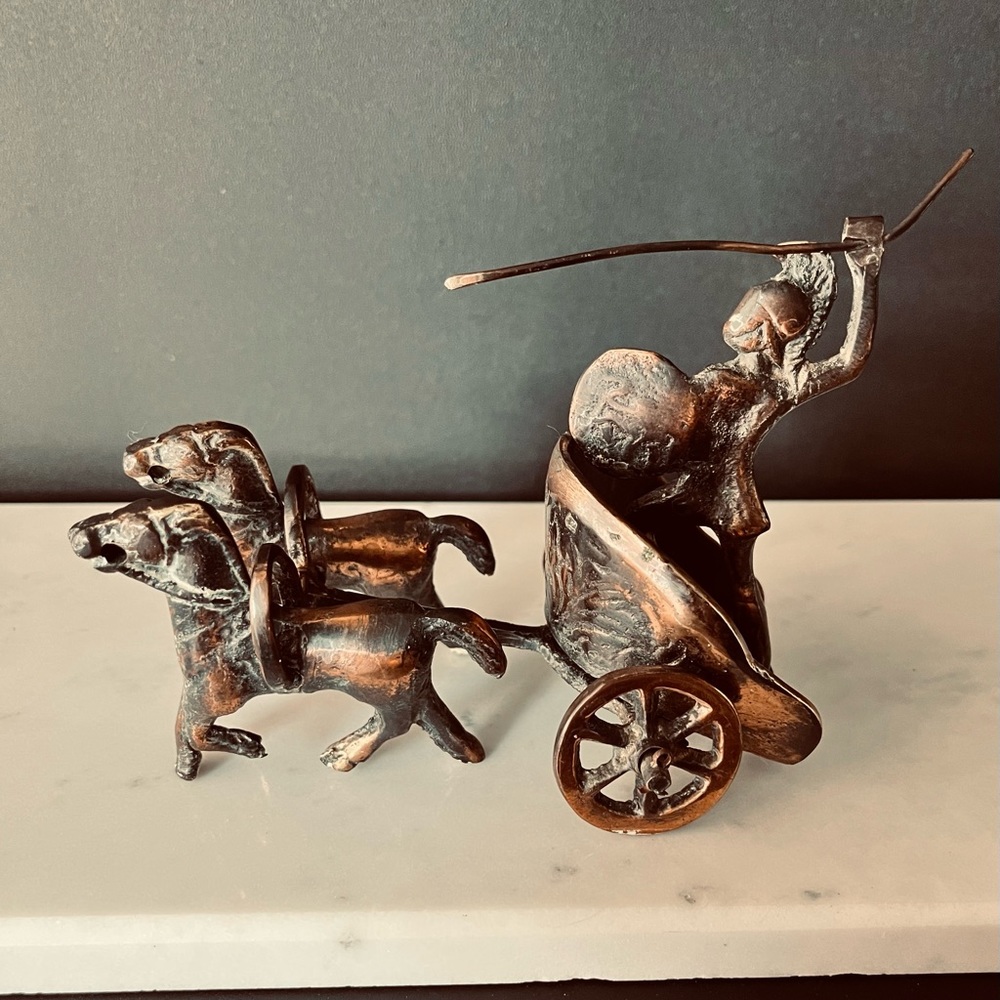 Roman Gladiator Chariot Brass Figurine Statue